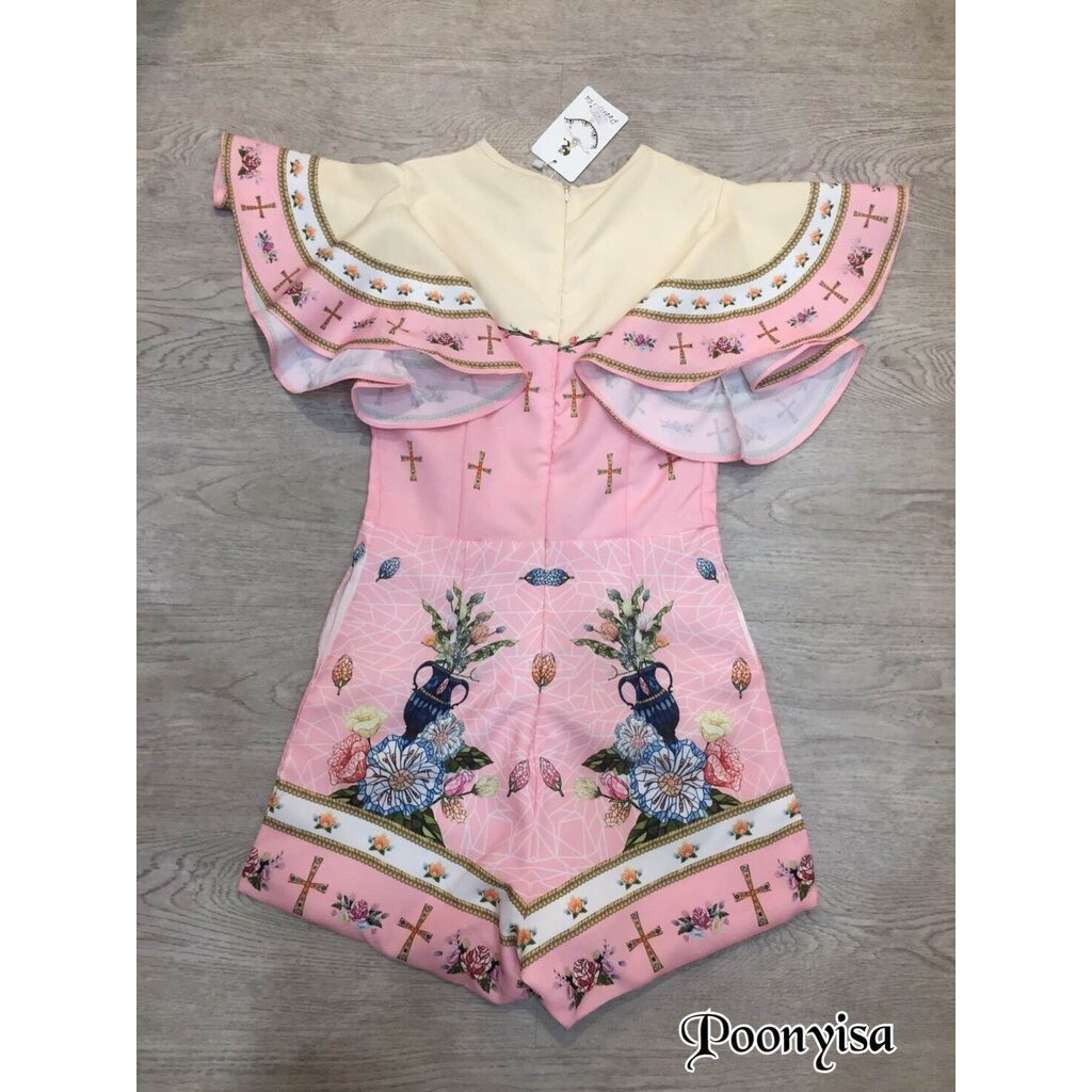 จั้มสูทขาสั้น-คอกลมแขนระบาย-sale-ลดล้างสต๊อก-เสื้อผ้าแฟชั่น