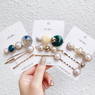 Korean version temperament 3-piece set starry sky pearl hairpin set wild rhinestone pearl bow sweet 3 piece set hairpin set popular hair accessories