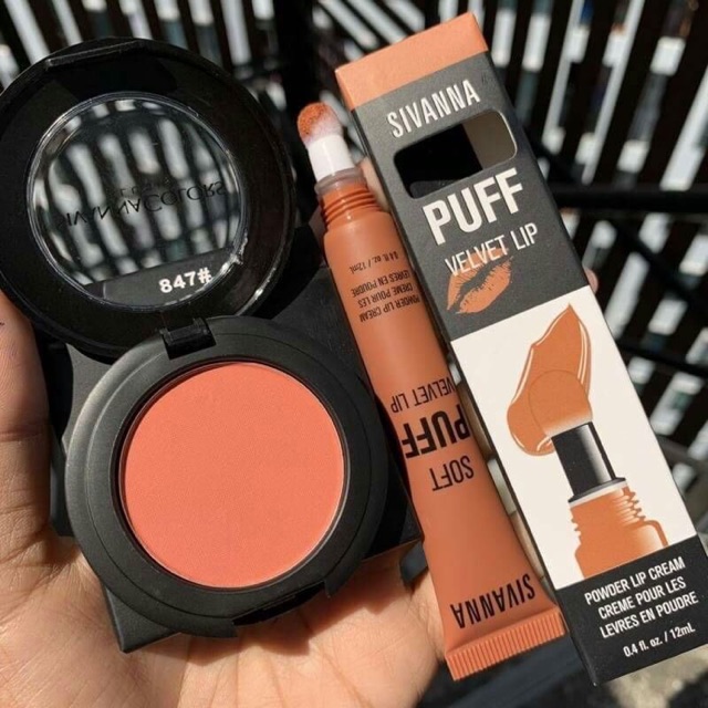 Powder Puff + Mini blush Set เซทเครื่องสำอางค์ บลัชออน+ลิป Shopee