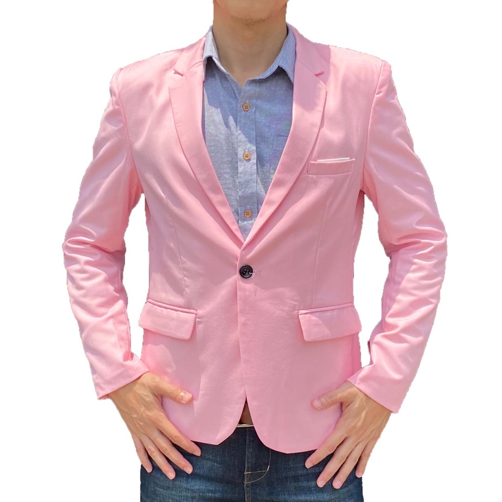 สูทผู้ชาย-สีชมพู-เนื้อผ้าร้านสั่งตัด-เสื้อสูท-ชุดสูท-เสื้อสูทเข้ารูป-สูทเพื่อนเจ้าบ่าว-สูททางการ-สูทผู้ใหญ่-เบลเซอร์