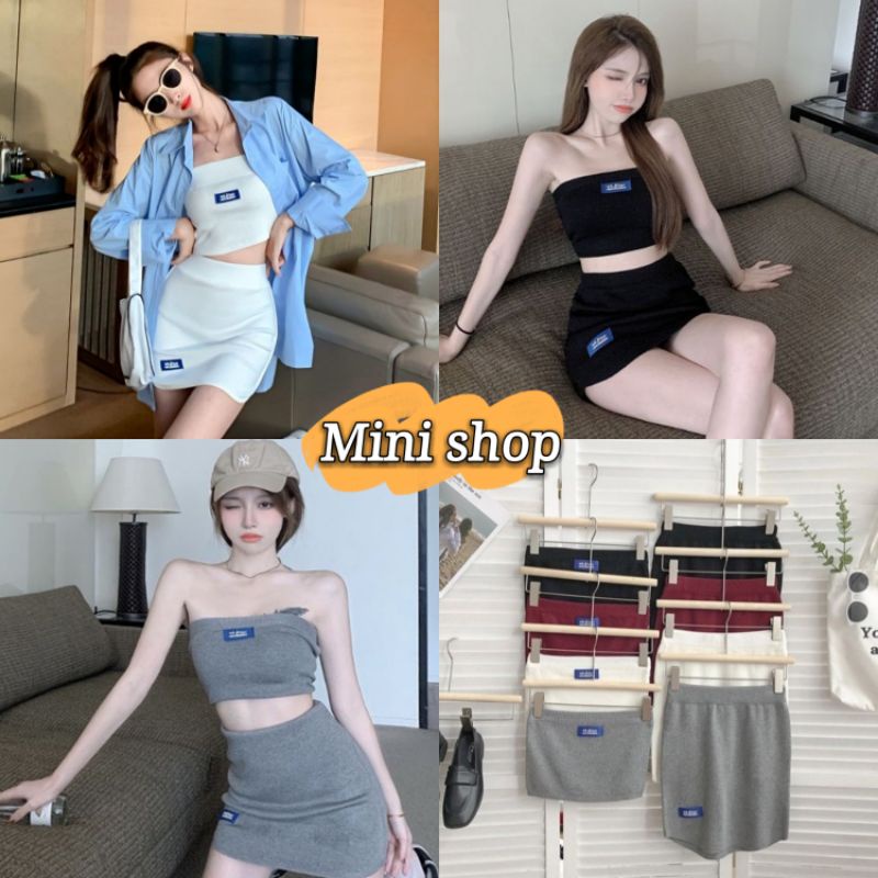 ภาพหน้าปกสินค้าMini shop พร้อมส่ง เซ็ตเกาะอกไหมพรม+กระโปรง เท่ๆสไตล์เกาหลีมาก (11201)