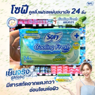 🔥โซฟี  แผ่นอนามัย 24 ชิ้น cooling fresh สารสกัดจาก แตงกวา มีกลิ่นหอม แบบมาตรฐาน sofy Natural