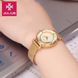 JULIUS นาฬิกาแบรนด์เกาหลี สายสแตนเลส  รุ่น JA728 สายสีทอง หน้าปัดสีทอง