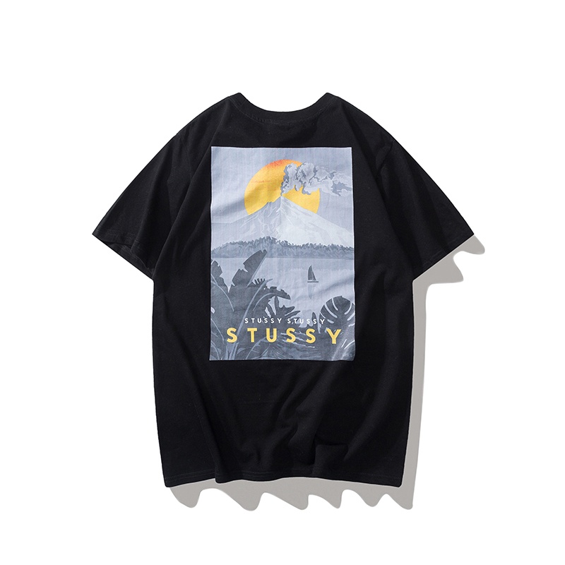 stussy-เสื้อยืดแขนสั้นเนื้อผ้าฝ้ายทรงหลวมสําหรับผู้หญิง