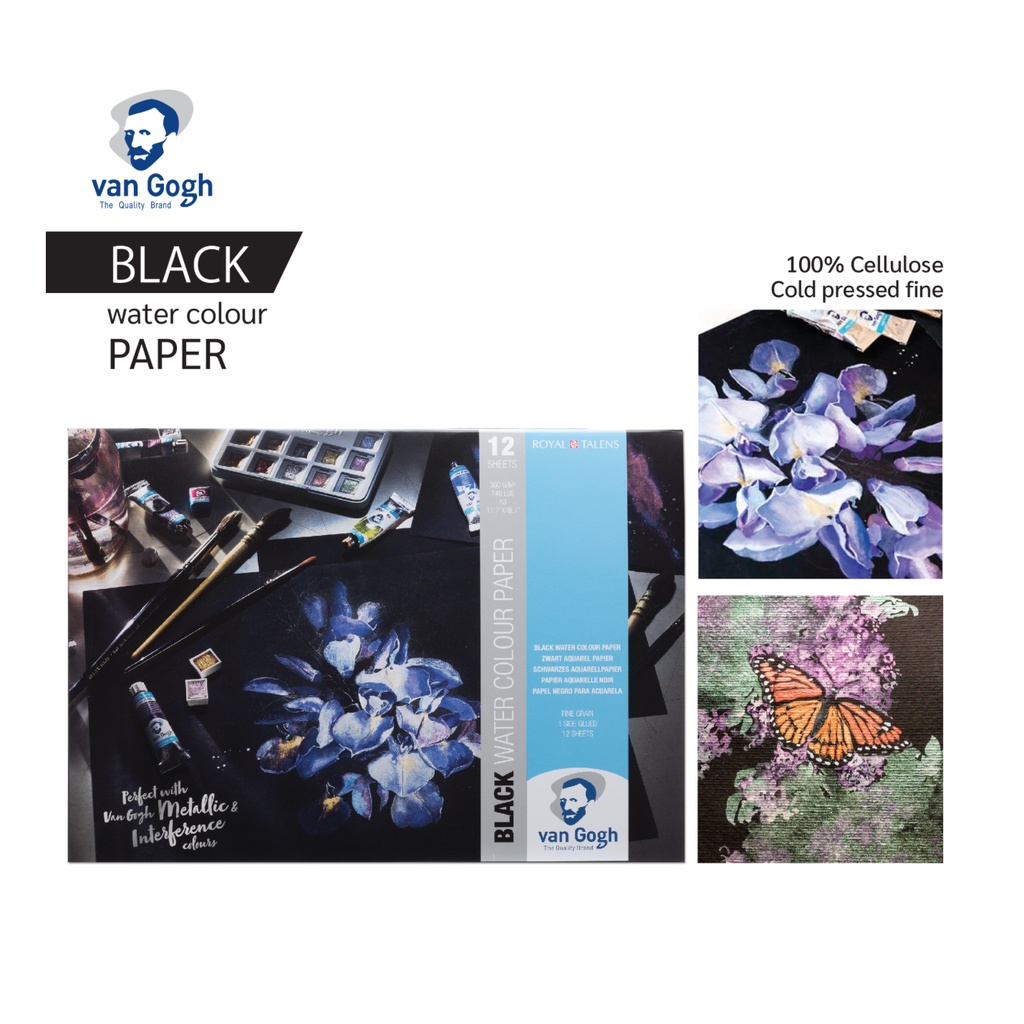 Van Gogh กระดาษดำสีน้ำ 360 แกรม ขนาด A3 BLACK Color Paper | Shopee Thailand