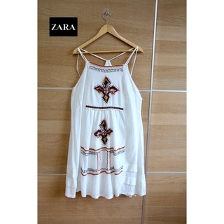 🍍 ZARA TRAFALUC x Cotton  Dress สายเดี่ยวงานปักสวย สภาพใหม่ • อกไม่เกิน 36 ยาว 41 size M