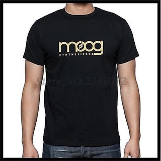 เสื้อยืดผ้าฝ้ายแขนสั้นสีดําพิมพ์ Moog Synthesizer สําหรับผู้ชาย