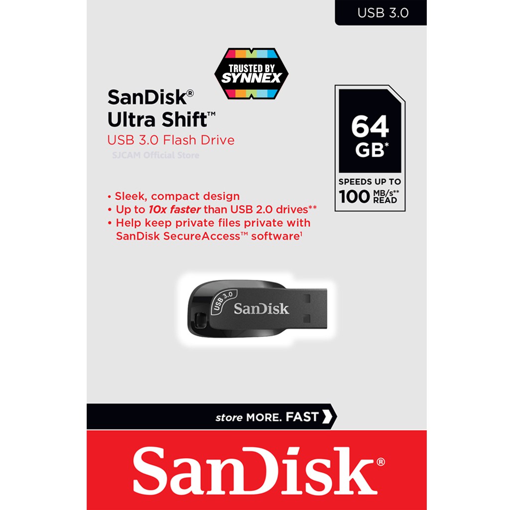 ภาพสินค้าSanDisk Ultra Shift USB 3.0 Flash Drive SDCZ410 32 64 128 Black compact design แฟลซไดร์ฟ ประกัน Synnex 5ปี จากร้าน sjcam_officialstore บน Shopee ภาพที่ 2
