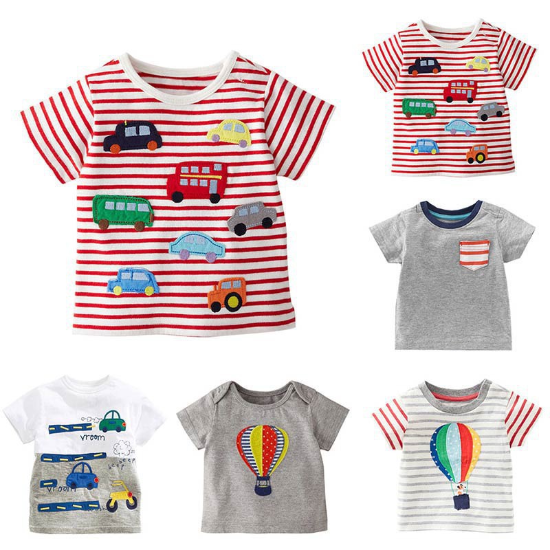babyworld-เสื้อยืดผ้าฝ้ายพิมพ์ลายแถบสำหรับเด็ก