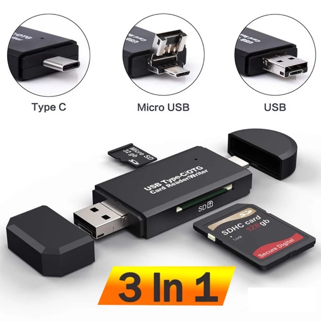 ภาพหน้าปกสินค้าSD Card Reader USB 2.0 OTG Micro USB Type C Card Reader Lector SD Card ReaderสำหรับMicro SD TF USB Type-C OTG Cardreader