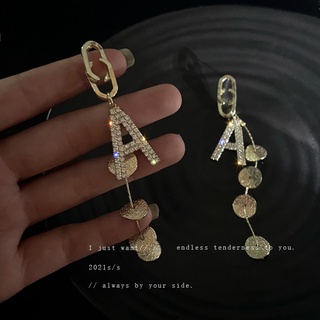 925 Sterling Silver Needle Set with Diamonds Letter Tassel Earrings Metal Curved Piece Drops Exaggerated Earrings for gi