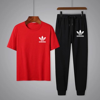** BK249+KU249**ชุดเซ็ทแฟชั่นเกาหลี เสื้อยืดแขนสั้นสกรีนลาย+กางเกงขาจั๊มทรงออกกำลังกาย ใส่ได้ทั้งหญิงและชาย*ปลีก-ส่ง*