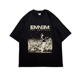 เสื้อยืดโอเวอร์ไซส์เสื้อยืด พิมพ์ลาย Eminem THE RAP GOD BLACKS-3XL