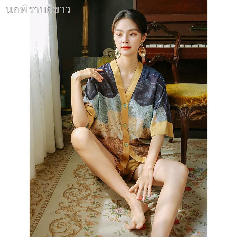 หญิง-women-pajama-silk-sleepwear-loose-casual-leisure-luxury-lingerie11