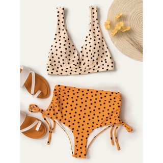 Size S New Shein bikini polka dots orange set เอวสูง พร้อมส่ง