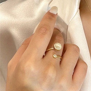 แหวนมุกประดับเพชร เสริมให้ข้อมือดูดี เครื่องประดับผู้หญิง ของขวัญผู้หญิง สีทอง สีเงิน