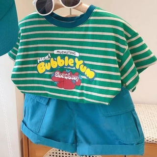 [Babycat] พร้อมส่ง ชุดเสื้อยืดแขนสั้น กางเกงขาสั้น พิมพ์ลายตัวอักษร เข้ากับทุกการแต่งกาย สไตล์ญี่ปุ่น เกาหลี แฟชั่นฤดูร้อน สําหรับเด็กผู้ชาย 2022