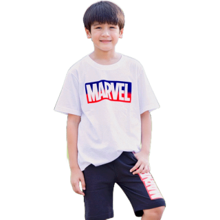 Marvel Boy Logo T-Shirt Flock Print - เสื้อมาร์เวลเด็กผู้ชายพิมพ์กำมะหยี่ สินค้าลิขสิทธ์แท้100% characters studio