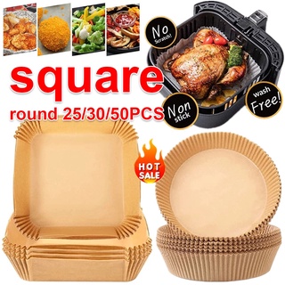 50PCS 20cm Air Fryer Paper กระดาษทอดอากาศ กระดาษอบแบบใช้แล้วทิ้ง Nonstick Round Parchment Liner อุปกรณ์ครัว