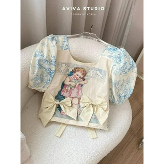 AVIVA เสื้องานผ้าทอปัก แขนบอลลูน ทำลายตัดสวยมาก สม๊อคหลัง มีซิปรูดอย่างดี