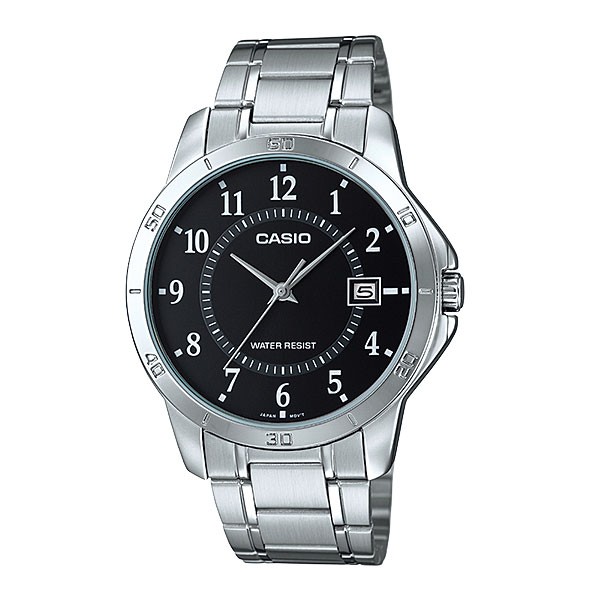 ภาพหน้าปกสินค้าCasio นาฬิกาข้อมือผู้ชาย สีเงิน สายสแตนเลส รุ่น MTP-V004D, MTP-V004D-1BUDF