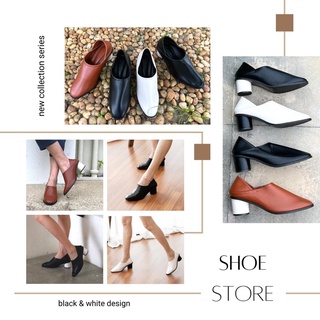 Shoe store รุ่น B&amp;W รองเท้าคัชชูขาว-ดำ ส้นสูง 2 นิ้ว โลฟเฟอร์ ทรงสวย Women’s Loafers