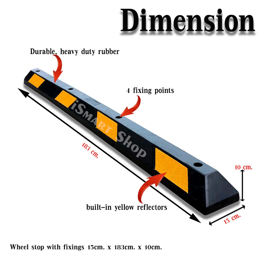 ยางกั้นรถ-ยางกั้นล้อ-ยางห้ามล้อ-ยางหนุนล้อ-ยางกันรถไหล-แถบยางกันล้อ-สำหรับที่จอดรถ-wheel-stop-rubber-15x183x10cm