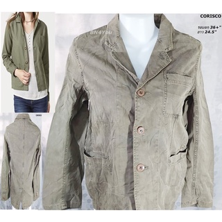 CORISCO เสื้อแจ็คเก็ต เสื้อคลุมผ้าชิโน-สีเขียวโทนน้ำตาล ไซส์36++" ของแท้ (สภาพเหมือนใหม่ ไม่ผ่านการใช้งาน)- UNISEX