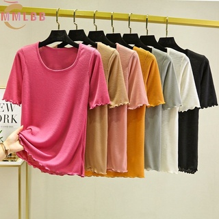 พร้อมส่ง เสื้อยืดลําลอง ผ้าฝ้าย แขนสั้น คอกลม ทรงหลวม ลายลูกไม้ สไตล์เกาหลี พลัสไซซ์ สําหรับสตรี