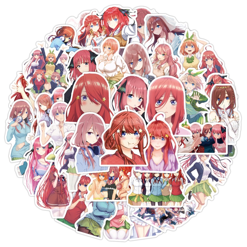 พร้อมส่ง-เจ้าสาวผมเป็นแฝดห้า-sticker-สติกเกอร์กันน้ำรูปแบบที่แตกต่างกัน-anime-50ชิ้น-japan