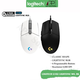 MOUSE (เมาส์) LOGITECH G102 LIGHTSYNC RGB GAMING MOUSE (มี 2 สี สีดำ|สีขาว) - ประกัน 2 ปี