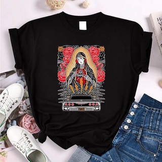 เสื้อยืดแขนสั้นพิมพ์ลาย Virgin Mary Of Guadalupe แฟชั่นสตรี