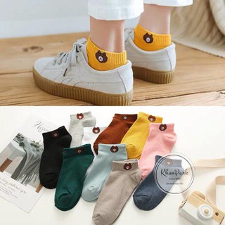 สินค้า 🍒 ถุงเท้าข้อสั้นผู้หญิง ถุงเท้าหมี  1 คู่ แถม 1 คู่ หมีบราว ถุงเท้าเกาหลี ถุงเท้าปักลาย ถุงเท้าการ์ตูน kp99
