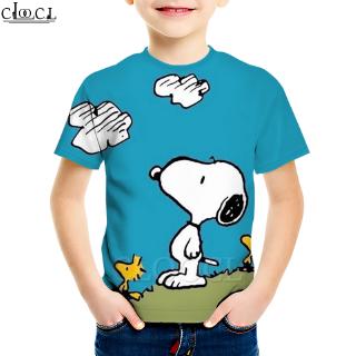 CLOOCL เสื้อยืดลําลอง พิมพ์ลายการ์ตูน PEANUTS Snoopy 3D สําหรับเด็กผู้ชาย