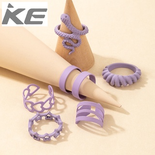 Color Ring Design Sense Geometric Hollow Pentagram Love Snake Purple Ring 6-Piece Set for girl