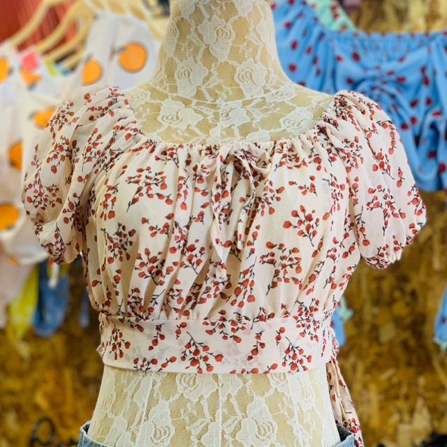 เสื้อชีฟองเอวลอย-ด้านข้างผูกโบว์น่ารักๆได้