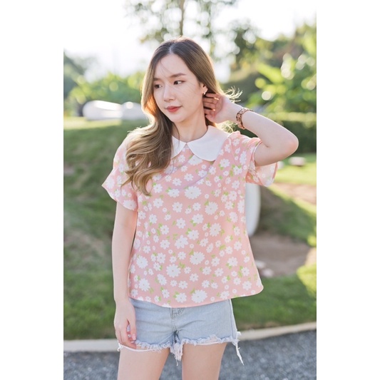 Numsha Brand เสื้อแขนสั้นคอบัวลายดอกไม้ / NB21106 | Shopee Thailand