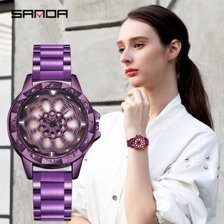 SANDA Rotate Dial Watch Women Top Luxury Crystal Ladies Watches 30M Waterproof Japenese Movement Dress Clock relogio fem