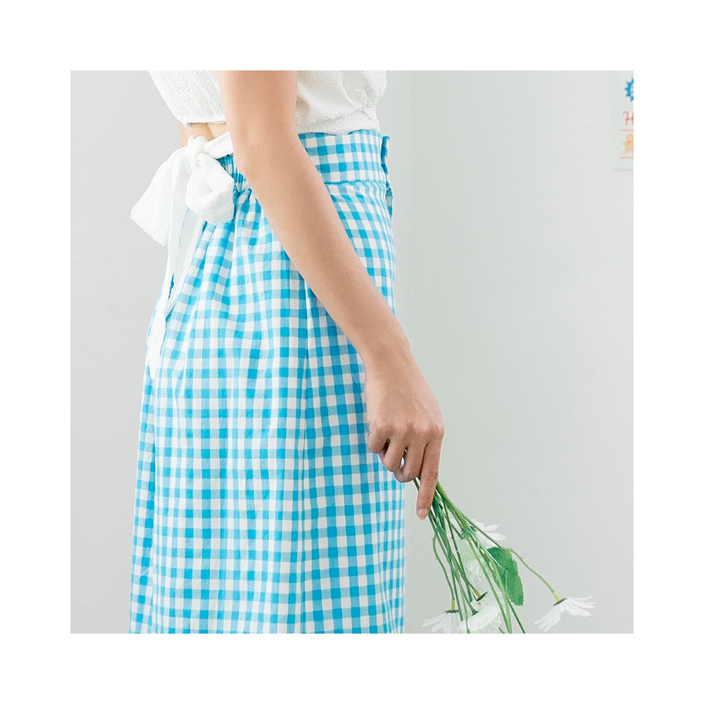 aprils-poppy-poppy-skirt-sky-กระโปรงผ้าขาวม้าลายตาราง-สีฟ้าขาว