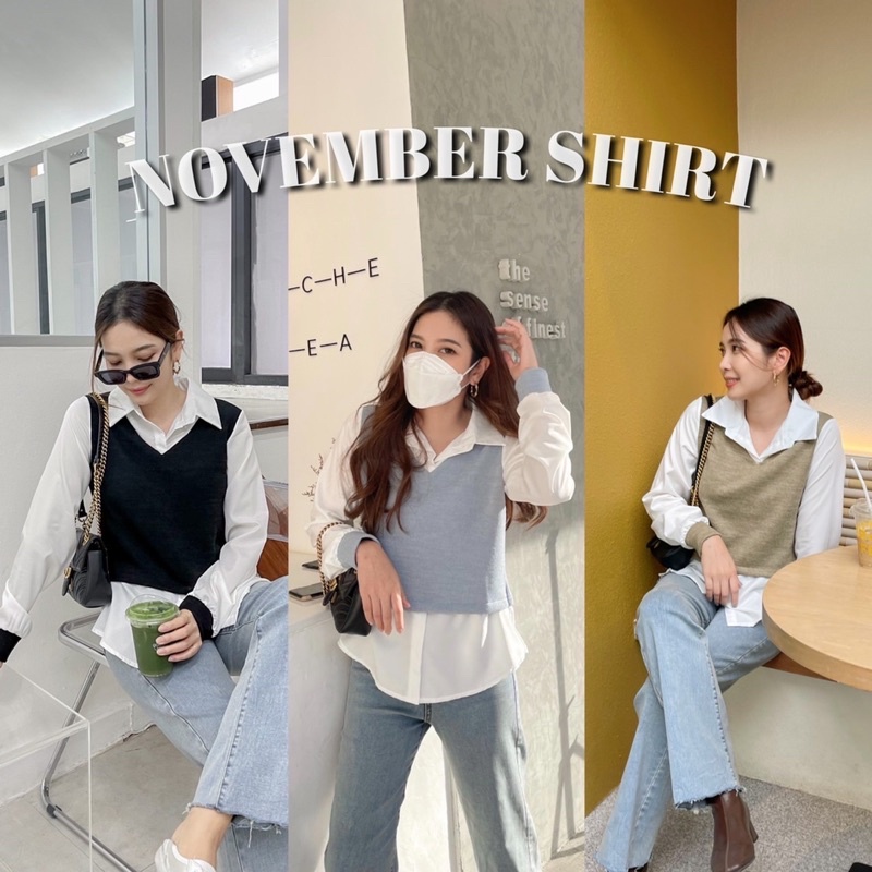 (โค้ด TPDWYRR ลด 60.-) NOVEMBER SHIRT เสื้อเชิ้ตไหมพรมสไตล์เกาหลี แขน ...