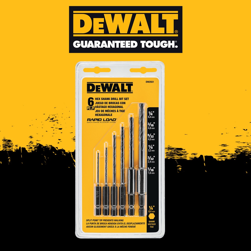 ราคาและรีวิวDewalt DW2551 ดอกสว่านก้าน 6 เหลี่ยม ดอกสว่านก้านhex HEX SHANK DRILL BIT SET