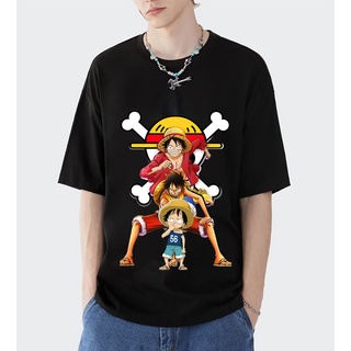 หนึ่งชิ้น ลูฟี่ เสื้อ  เสื้อผ้าแฟชั่น ชาย One Piece เสื้อยืดคอกลม Luffy หญิง แขนสั้น พิมพ์ลายการ์ตูนอนิเมะ เสื้อยืดสตรีท