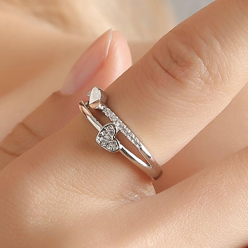 Fashion Crystal Heart Open Ring Women Valentines Day Gifts