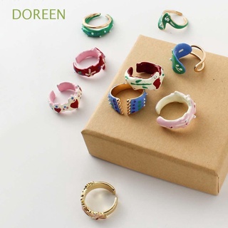 DOREEN Gifts Metal Rings Romantic Party Jewelry Oil Drop Rings Lovers Pearl Heart Flower Men Geometric Ins Open Rings