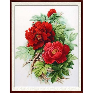 ชุดปักครอสติชพิมพ์ลาย ดอกกุหลาบ ดอกไม้ สีแดง (Red Rose Cross stitch kit)