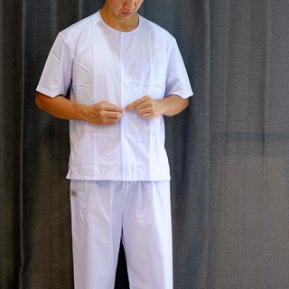 ภาพขนาดย่อของภาพหน้าปกสินค้าชุดขาวปฏิบัติธรรมผู้ชาย เสื้อขาว กางเกงขายาว ยี่ห้อรัตนาภรณ์ จากร้าน pongsakth บน Shopee
