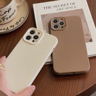 【สีกากี】เคสโทรศัพท์ซิลิโคนเหลว สําหรับ iPhone 14 Pro MAX X XS MAX XR 14 Plus 11 12 13 Pro MAX เคสนิ่ม ป้องกันกล้อง แบบเต็ม