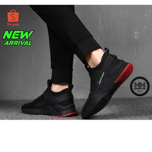ภาพหน้าปกสินค้าMMS-001 รองเท้าผ้าใบแฟชั่นผู้ชาย สไตร์เกาหลี ทรง Sneaker (ดำ)