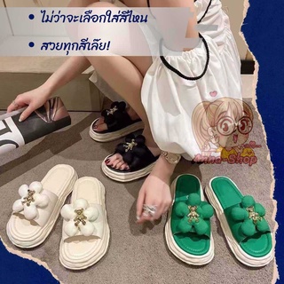 รองเท้าแฟชั่นรุ่นใหม่ พื้นนิ่ม รองเท้าส้นสูง ลายดอกไม้น่ารัก สูง3cm  T114