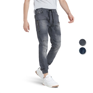 สินค้า DAVIE JONES กางเกงจ็อกเกอร์ ยีนส์ เอวยางยืด ขาจั๊ม สีเทา สีกรม Drawstring Denim Joggers in grey navy GP0097BK NV